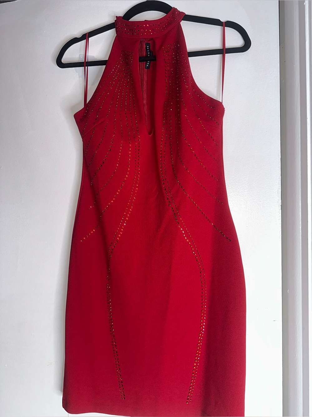 Haute Monde Red Mini Dress with Studded Detailing